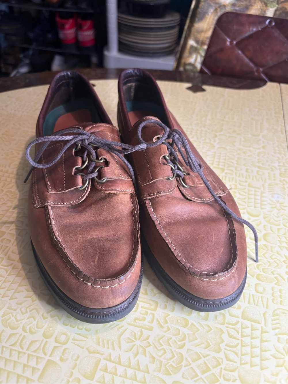 Vintage Men's Brown Leather Lace-Up Casual Boat Shoes